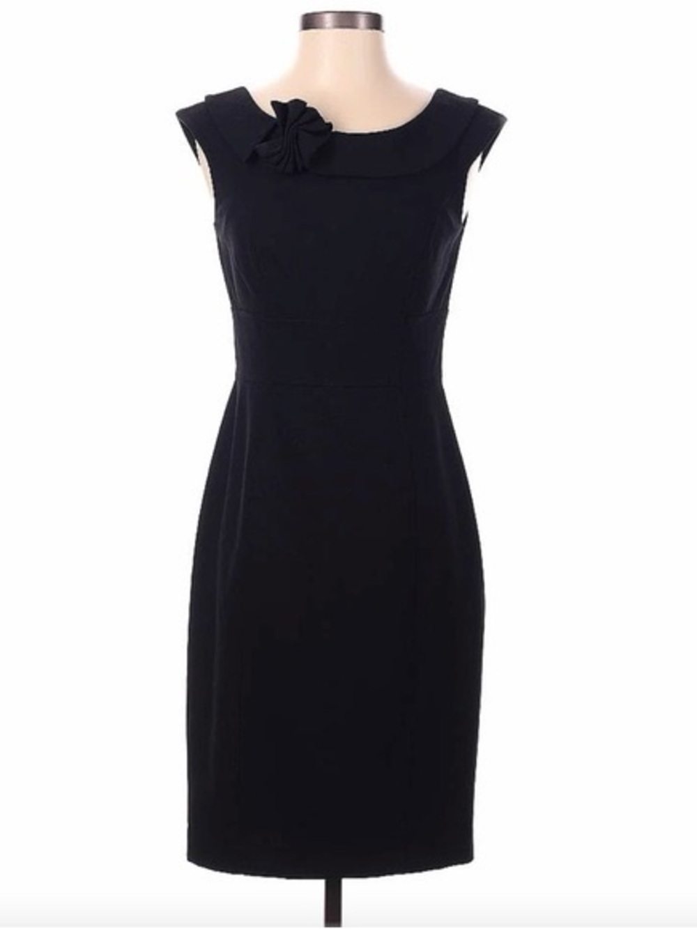 Calvin Klein Black Sleeveless Sheath Dress with Rosette Neck